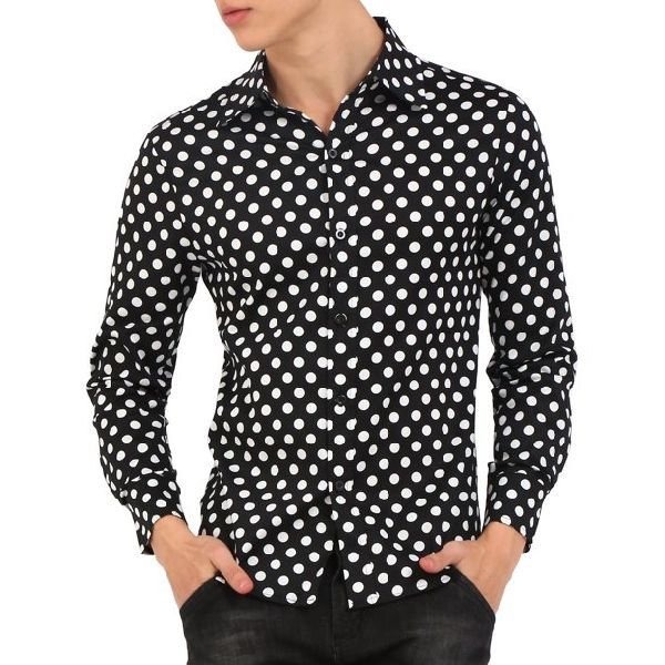 Black polka-dot full-sleeve shirt