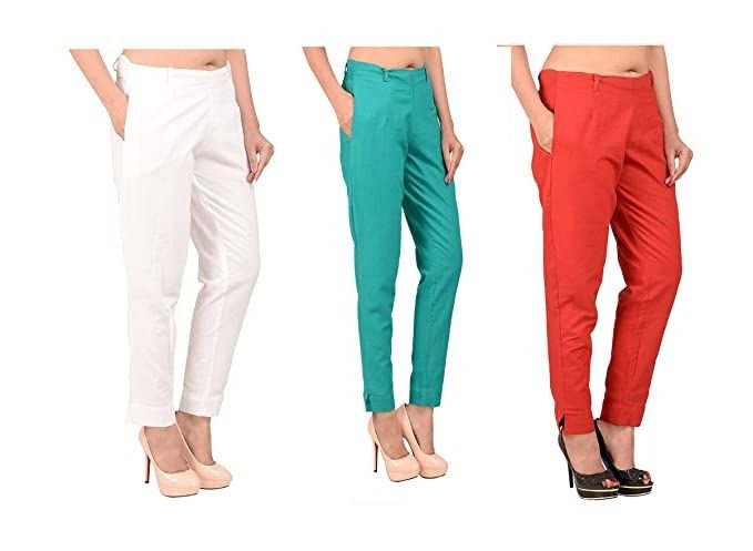 Casual trousers in white, teal and red